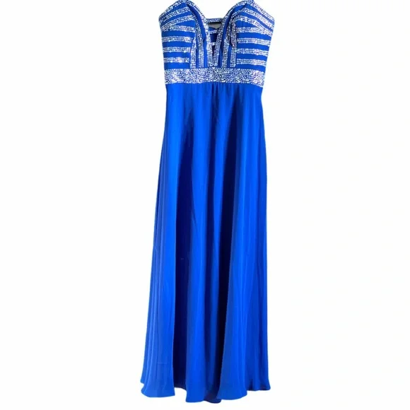 Blondie Nites Dresses | Blonde Nites Royal Blue Strapless Embellished Petite Formal Maxi Dress Prom | Color: Blue | Size: 5j | Yamilexp45's Closet
